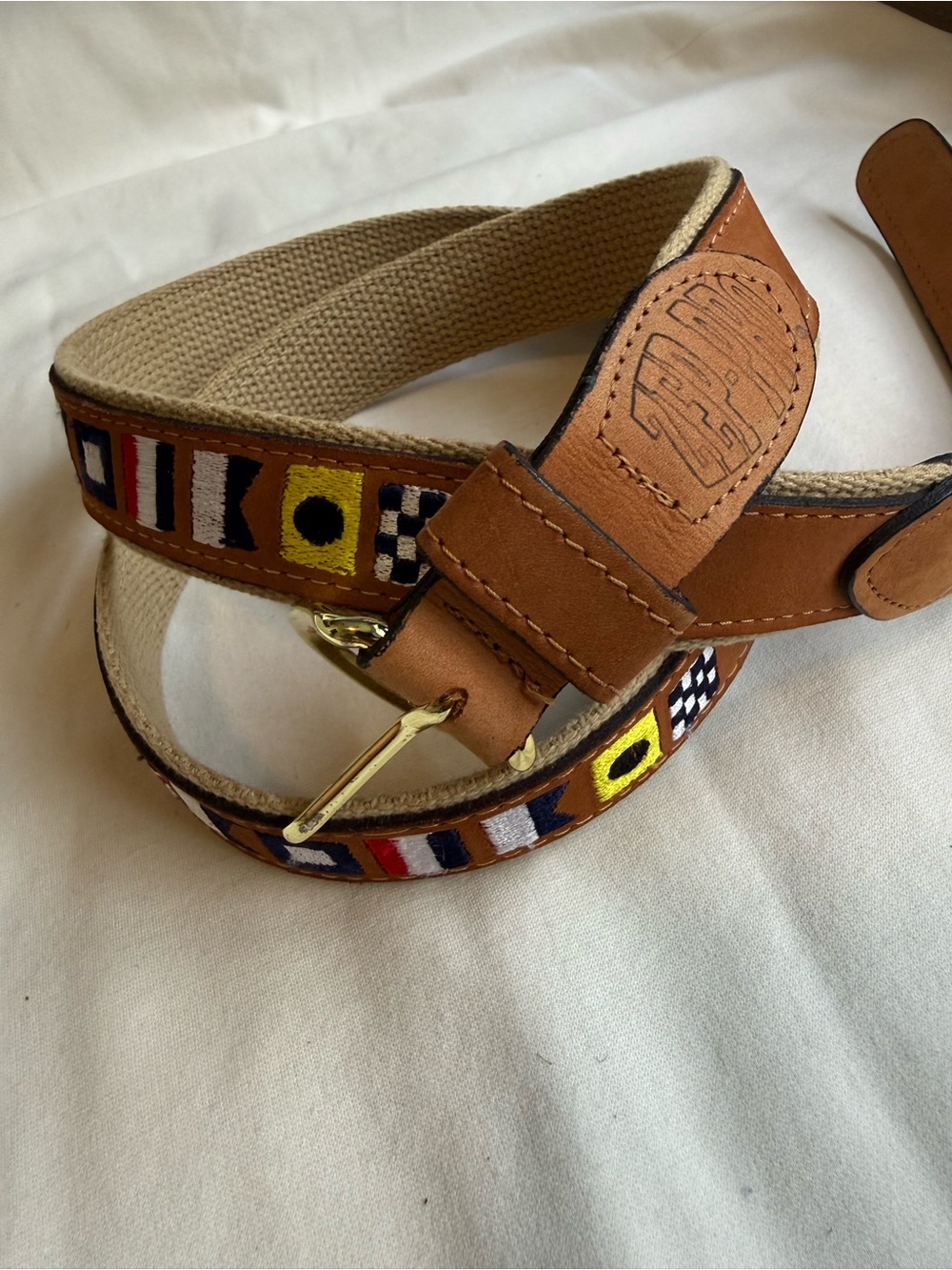 Zep-Pro Brown Leather Embroidered Nautical Belt